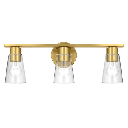 Kichler Stamos 22.25in 3-Light Bathroom Vanity Light | Modern Brushed Gold Steel and Clear Glass | Bathroom Vanity | 22.25 x 8.25 in | Model 55121BGCLR