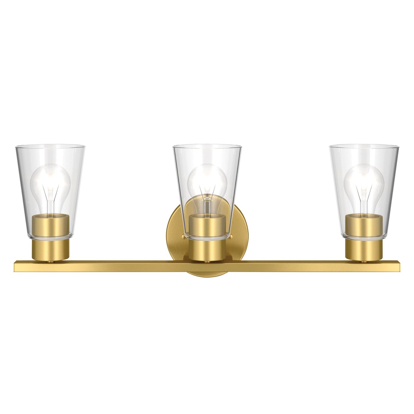 Kichler Stamos 22.25in 3-Light Bathroom Vanity Light | Modern Brushed Gold Steel and Clear Glass | Bathroom Vanity | 22.25 x 8.25 in | Model 55121BGCLR