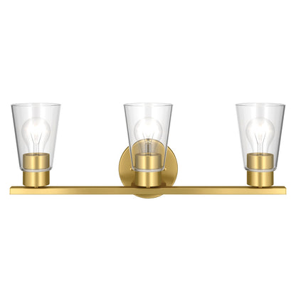 Kichler Stamos 22.25in 3-Light Bathroom Vanity Light | Modern Brushed Gold Steel and Clear Glass | Bathroom Vanity | 22.25 x 8.25 in | Model 55121BGCLR