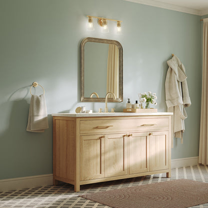 Kichler Stamos 22.25in 3-Light Bathroom Vanity Light | Modern Brushed Gold Steel and Clear Glass | Bathroom Vanity | 22.25 x 8.25 in | Model 55121BGCLR