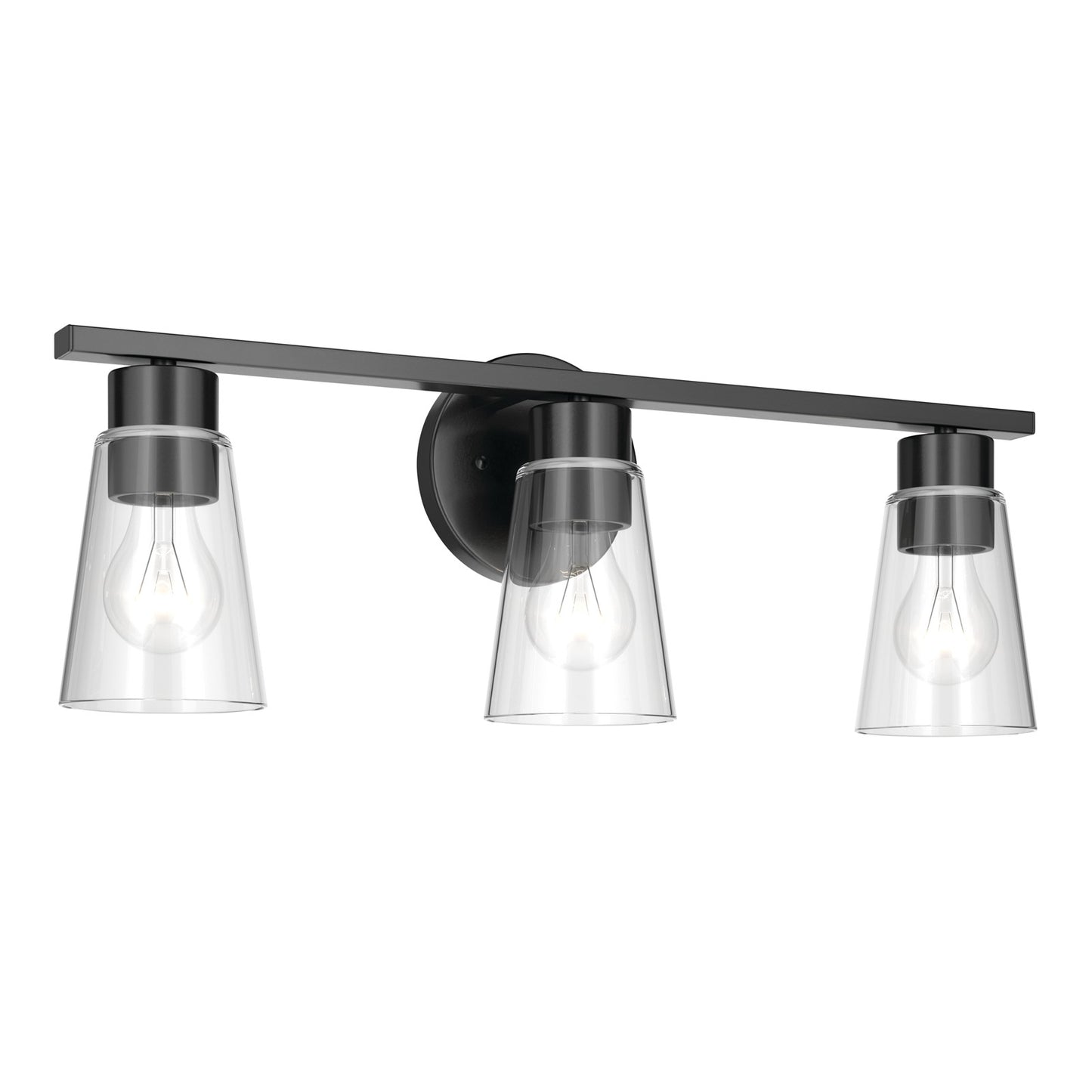 Kichler Stamos 22.25in 3-Light Bathroom Vanity Light | Modern Black Steel and Clear Glass | Bathroom Vanity | 22.25 x 8.25 in | Model 55121BKCLR