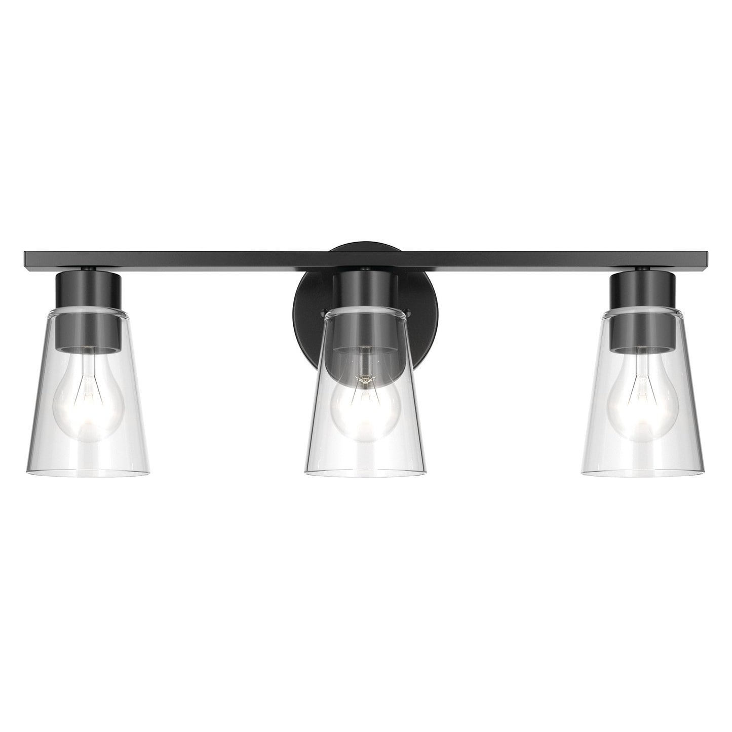 Kichler Stamos 22.25in 3-Light Bathroom Vanity Light | Modern Black Steel and Clear Glass | Bathroom Vanity | 22.25 x 8.25 in | Model 55121BKCLR