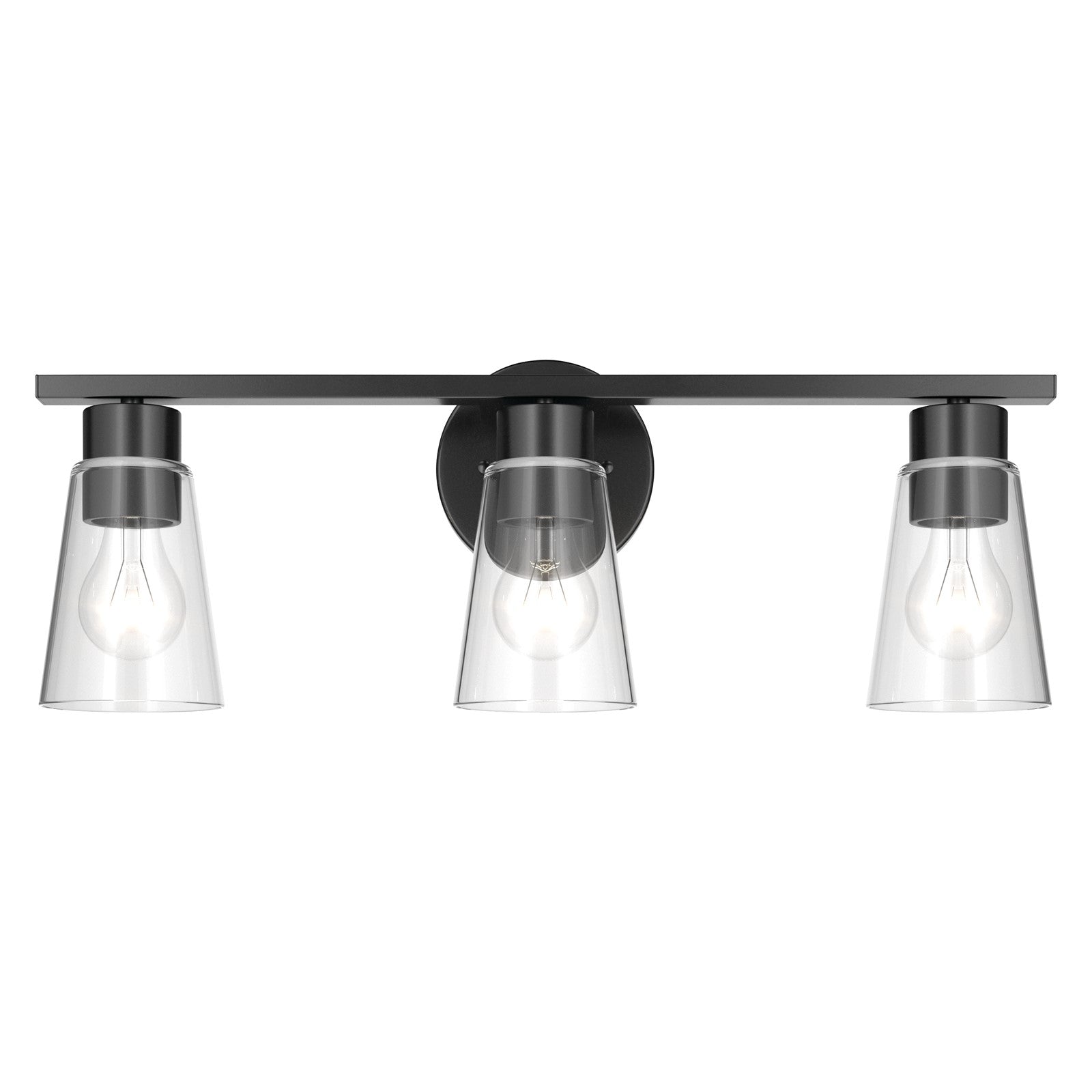 Kichler Stamos 22.25in 3-Light Bathroom Vanity Light | Modern Black Steel and Clear Glass | Bathroom Vanity | 22.25 x 8.25 in | Model 55121BKCLR