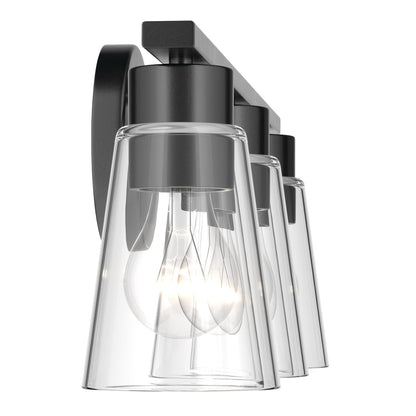 Kichler Stamos 22.25in 3-Light Bathroom Vanity Light | Modern Black Steel and Clear Glass | Bathroom Vanity | 22.25 x 8.25 in | Model 55121BKCLR