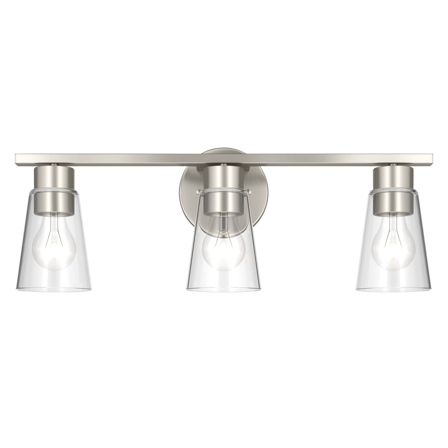 Kichler Stamos 22.25in 3-Light Vanity Light | Modern Brushed Nickel Steel and Clear Satin Etched Glass | Bathroom Vanity | 22.25 x 8.25 in | Model 55121NICLR