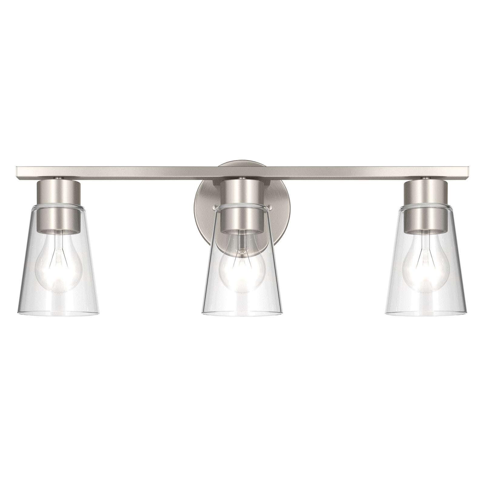 Kichler Stamos 22.25in 3-Light Vanity Light | Modern Brushed Nickel Steel and Clear Satin Etched Glass | Bathroom Vanity | 22.25 x 8.25 in | Model 55121NICLR