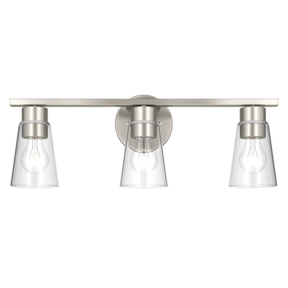 Kichler Stamos 22.25in 3-Light Vanity Light | Modern Brushed Nickel Steel and Clear Satin Etched Glass | Bathroom Vanity | 22.25 x 8.25 in | Model 55121NICLR