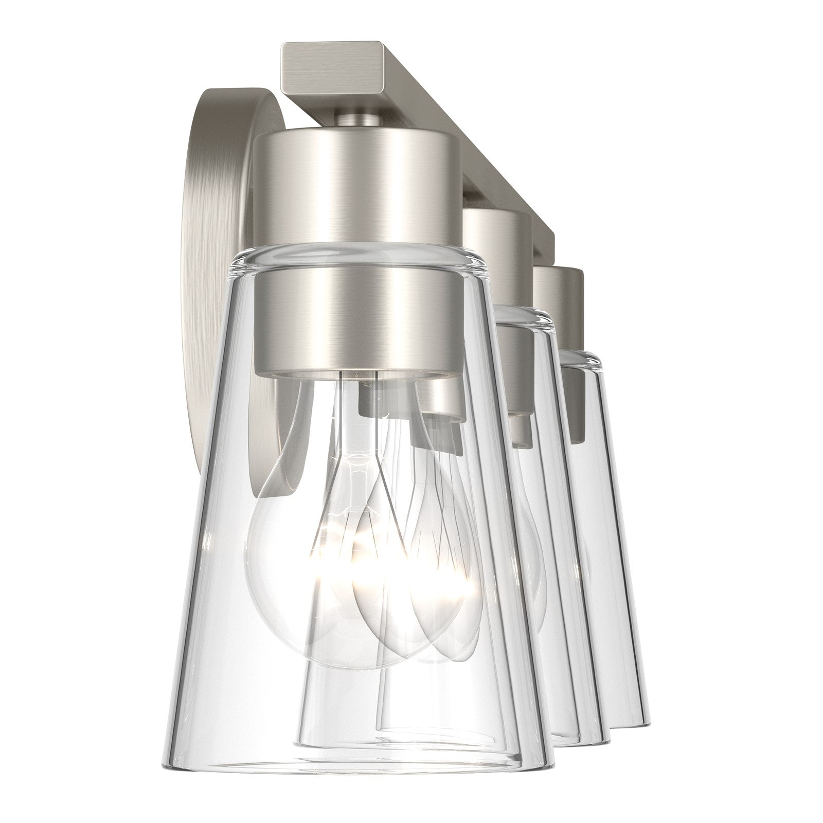 Kichler Stamos 22.25in 3-Light Vanity Light | Modern Brushed Nickel Steel and Clear Satin Etched Glass | Bathroom Vanity | 22.25 x 8.25 in | Model 55121NICLR