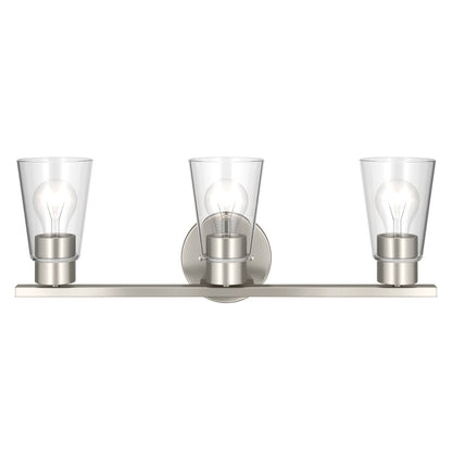 Kichler Stamos 22.25in 3-Light Vanity Light | Modern Brushed Nickel Steel and Clear Satin Etched Glass | Bathroom Vanity | 22.25 x 8.25 in | Model 55121NICLR