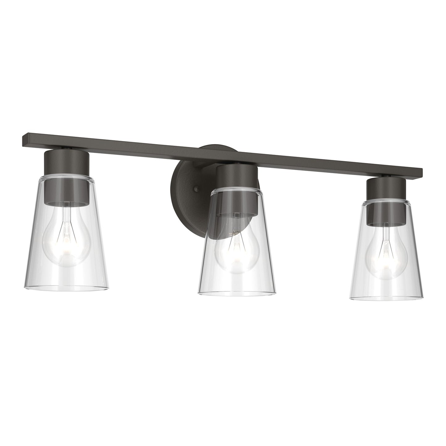Kichler Stamos 22.25in 3-Light Vanity Light | Modern Olde Bronze Steel and Clear Satin Etched Glass | Bathroom Vanity | 22.25 x 8.25 in | Model 55121OZCLR