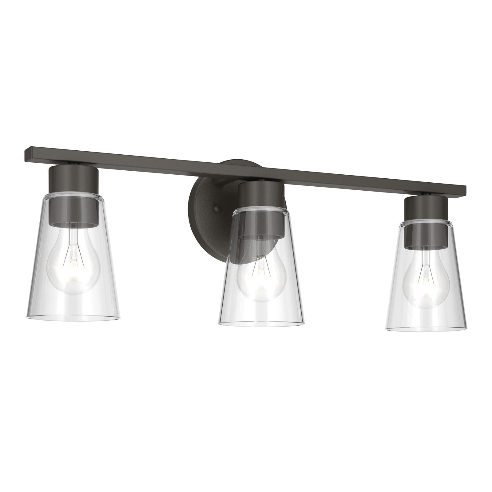 Kichler Stamos 22.25in 3-Light Vanity Light | Modern Olde Bronze Steel and Clear Satin Etched Glass | Bathroom Vanity | 22.25 x 8.25 in | Model 55121OZCLR