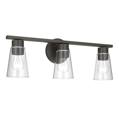 Kichler Stamos 22.25in 3-Light Vanity Light | Modern Olde Bronze Steel and Clear Satin Etched Glass | Bathroom Vanity | 22.25 x 8.25 in | Model 55121OZCLR