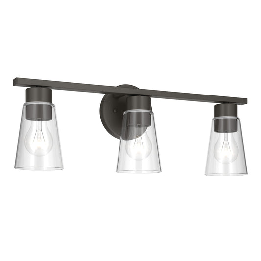Kichler Stamos 22.25in 3-Light Vanity Light | Modern Olde Bronze Steel and Clear Satin Etched Glass | Bathroom Vanity | 22.25 x 8.25 in | Model 55121OZCLR