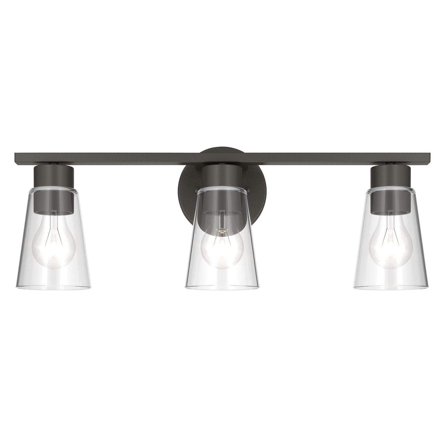 Kichler Stamos 22.25in 3-Light Vanity Light | Modern Olde Bronze Steel and Clear Satin Etched Glass | Bathroom Vanity | 22.25 x 8.25 in | Model 55121OZCLR