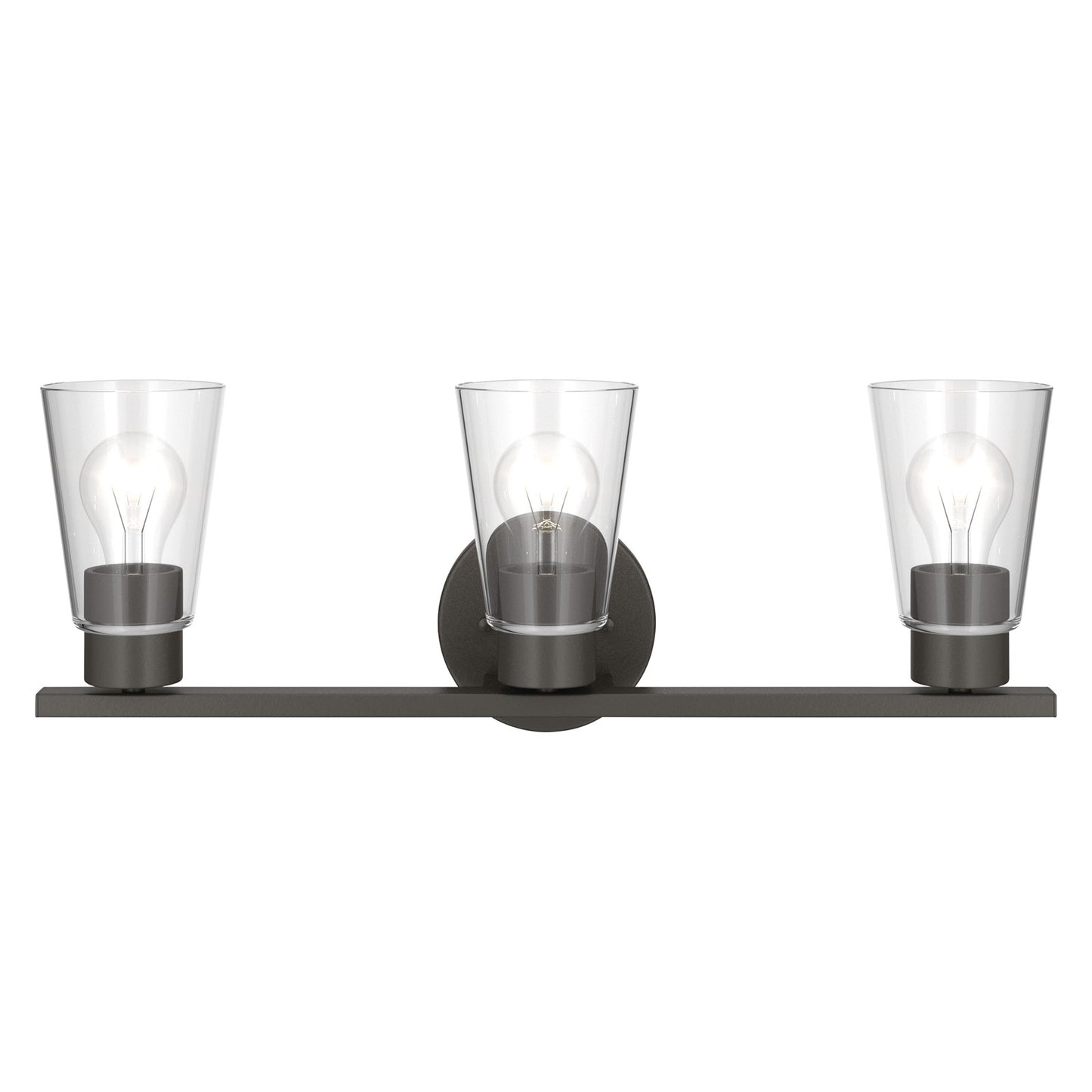 Kichler Stamos 22.25in 3-Light Vanity Light | Modern Olde Bronze Steel and Clear Satin Etched Glass | Bathroom Vanity | 22.25 x 8.25 in | Model 55121OZCLR