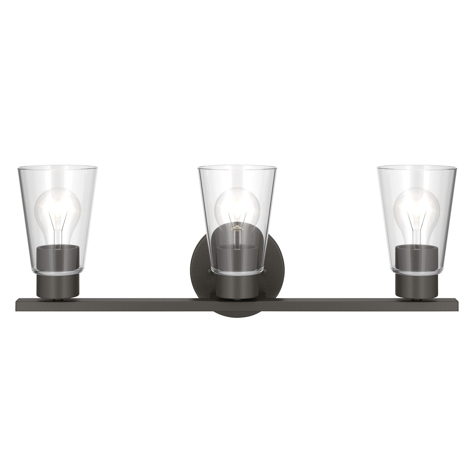 Kichler Stamos 22.25in 3-Light Vanity Light | Modern Olde Bronze Steel and Clear Satin Etched Glass | Bathroom Vanity | 22.25 x 8.25 in | Model 55121OZCLR