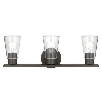 Kichler Stamos 22.25in 3-Light Vanity Light | Modern Olde Bronze Steel and Clear Satin Etched Glass | Bathroom Vanity | 22.25 x 8.25 in | Model 55121OZCLR