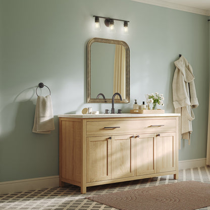 Kichler Stamos 22.25in 3-Light Vanity Light | Modern Olde Bronze Steel and Clear Satin Etched Glass | Bathroom Vanity | 22.25 x 8.25 in | Model 55121OZCLR