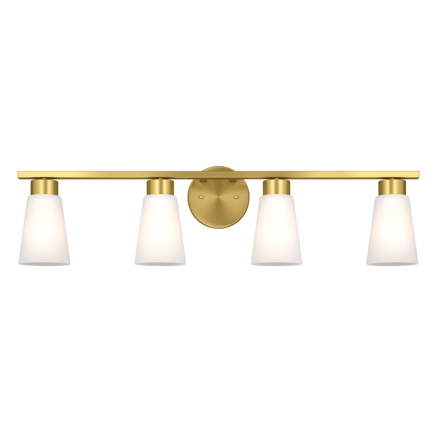 Kichler Stamos 31.25in 4-Light Vanity Light | Modern Brushed Gold Steel and Clear Satin Etched Glass | Bathroom Vanity | 31.25 x 8.25 in | Model 55122BG