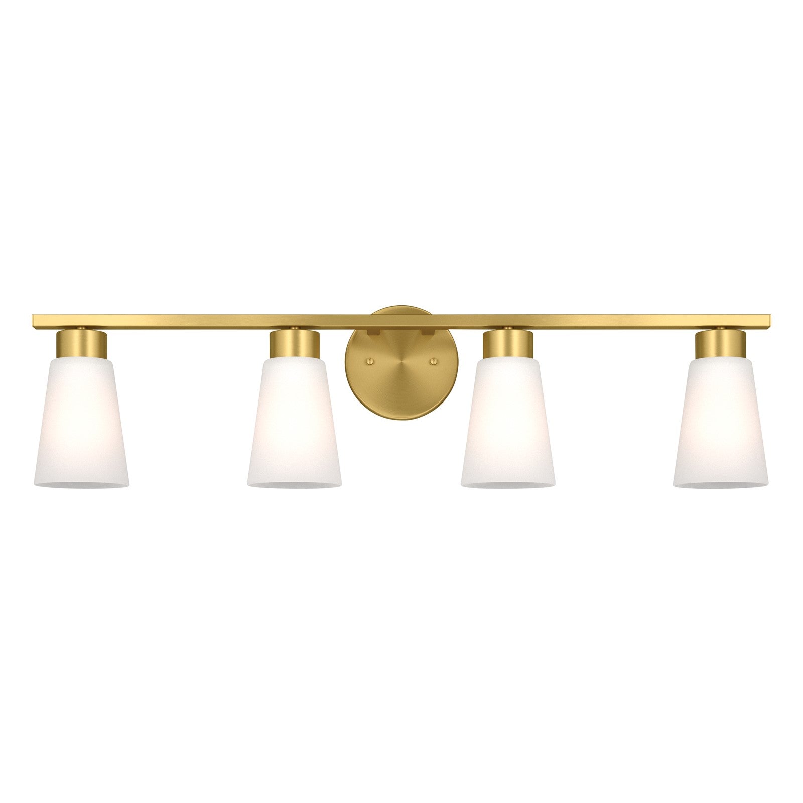 Kichler Stamos 31.25in 4-Light Vanity Light | Modern Brushed Gold Steel and Clear Satin Etched Glass | Bathroom Vanity | 31.25 x 8.25 in | Model 55122BG