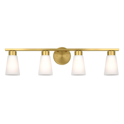 Kichler Stamos 31.25in 4-Light Vanity Light | Modern Brushed Gold Steel and Clear Satin Etched Glass | Bathroom Vanity | 31.25 x 8.25 in | Model 55122BG