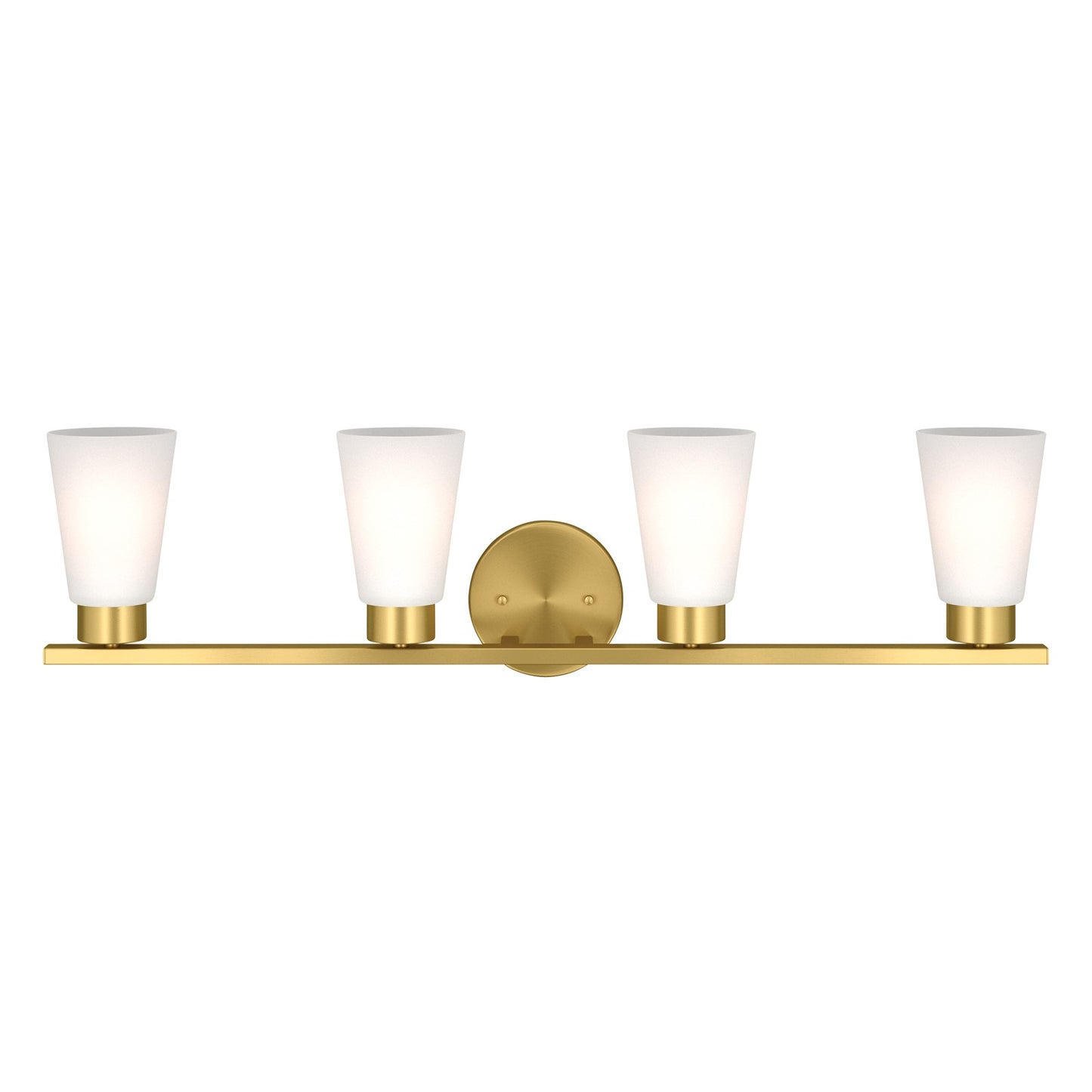 Kichler Stamos 31.25in 4-Light Vanity Light | Modern Brushed Gold Steel and Clear Satin Etched Glass | Bathroom Vanity | 31.25 x 8.25 in | Model 55122BG