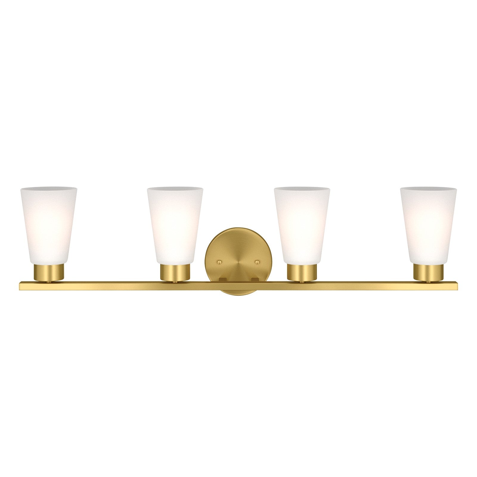 Kichler Stamos 31.25in 4-Light Vanity Light | Modern Brushed Gold Steel and Clear Satin Etched Glass | Bathroom Vanity | 31.25 x 8.25 in | Model 55122BG