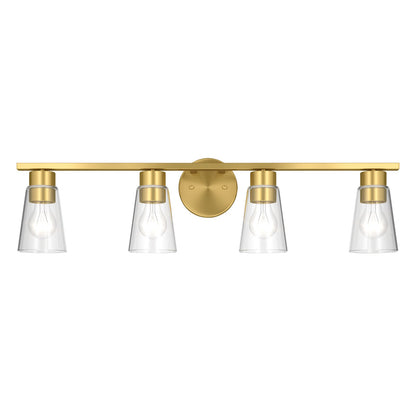 Kichler Stamos 31.25in 4-Light Vanity Light | Modern Brushed Gold Steel and Clear Satin Etched Glass | Bathroom Vanity | 31.25 x 8.25 in | Model 55122BGCLR