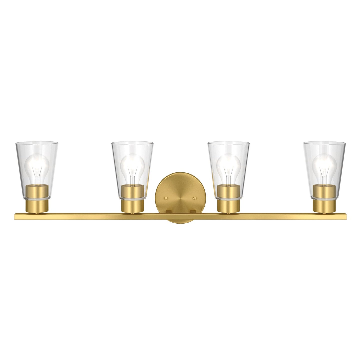 Kichler Stamos 31.25in 4-Light Vanity Light | Modern Brushed Gold Steel and Clear Satin Etched Glass | Bathroom Vanity | 31.25 x 8.25 in | Model 55122BGCLR