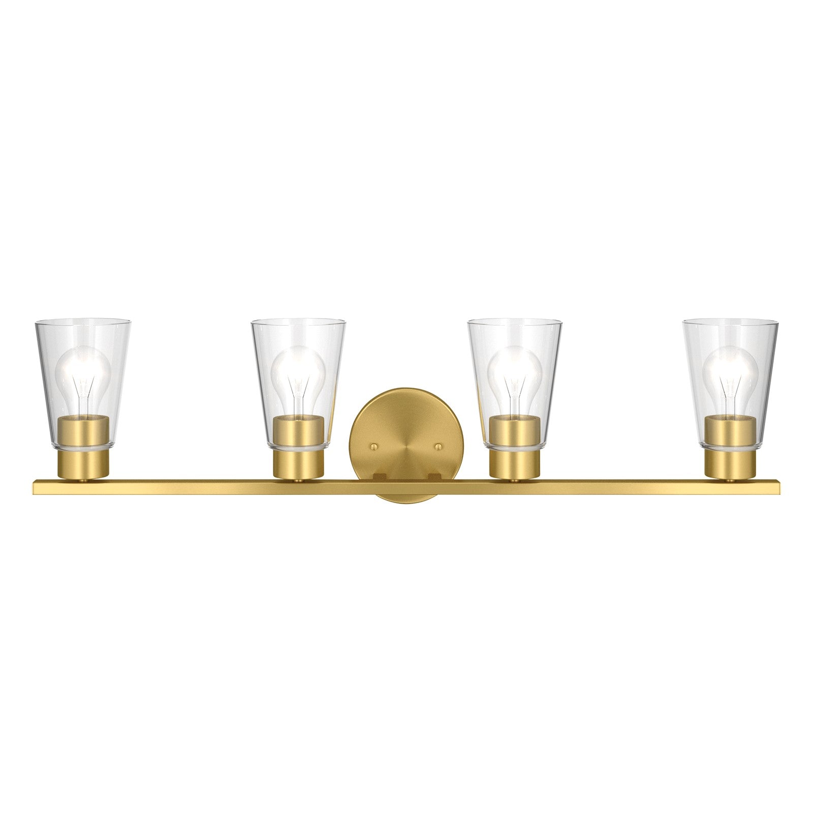 Kichler Stamos 31.25in 4-Light Vanity Light | Modern Brushed Gold Steel and Clear Satin Etched Glass | Bathroom Vanity | 31.25 x 8.25 in | Model 55122BGCLR