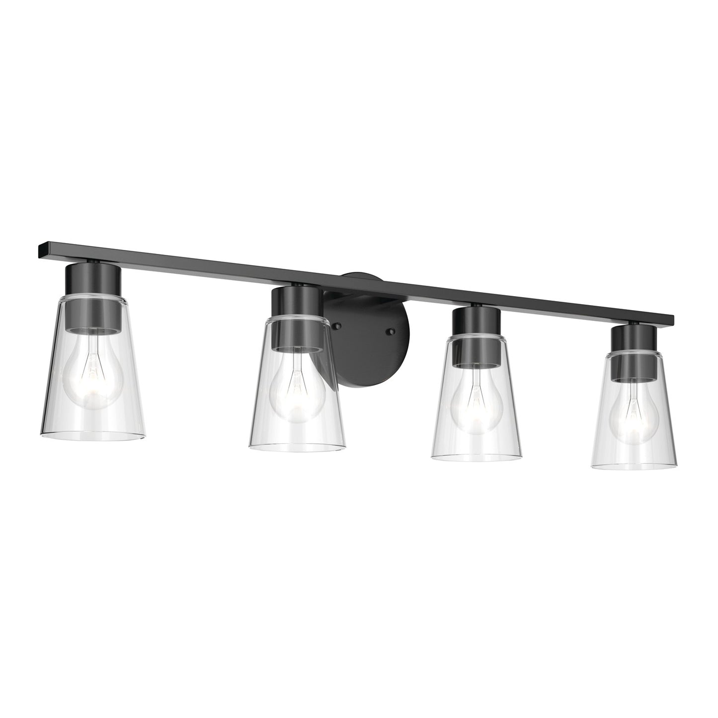 Kichler Stamos 31.25in 4-Light Vanity Light | Modern Black Steel and Clear Satin Etched Glass | Bathroom Vanity | 31.25 x 8.25 in | Model 55122BKCLR