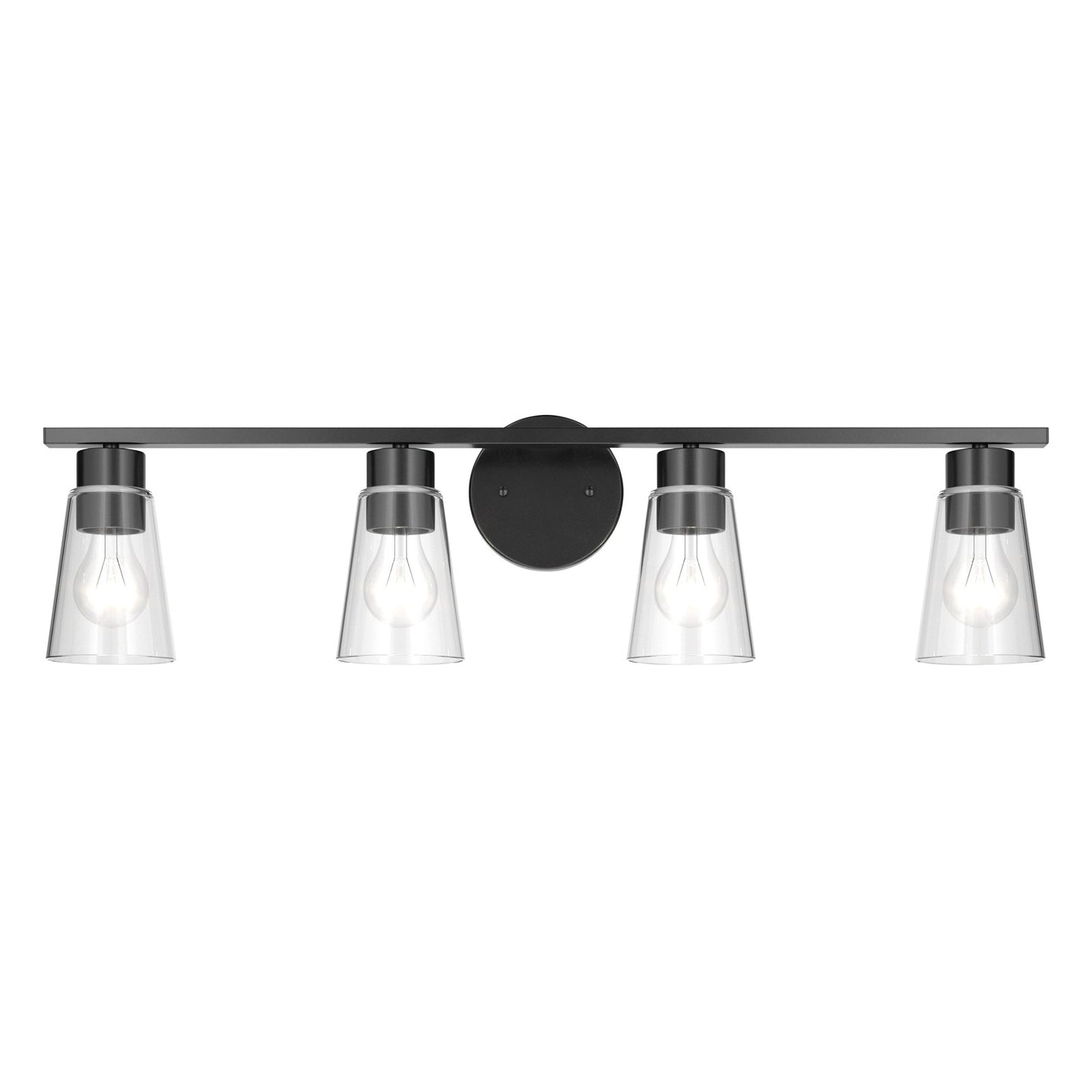 Kichler Stamos 31.25in 4-Light Vanity Light | Modern Black Steel and Clear Satin Etched Glass | Bathroom Vanity | 31.25 x 8.25 in | Model 55122BKCLR