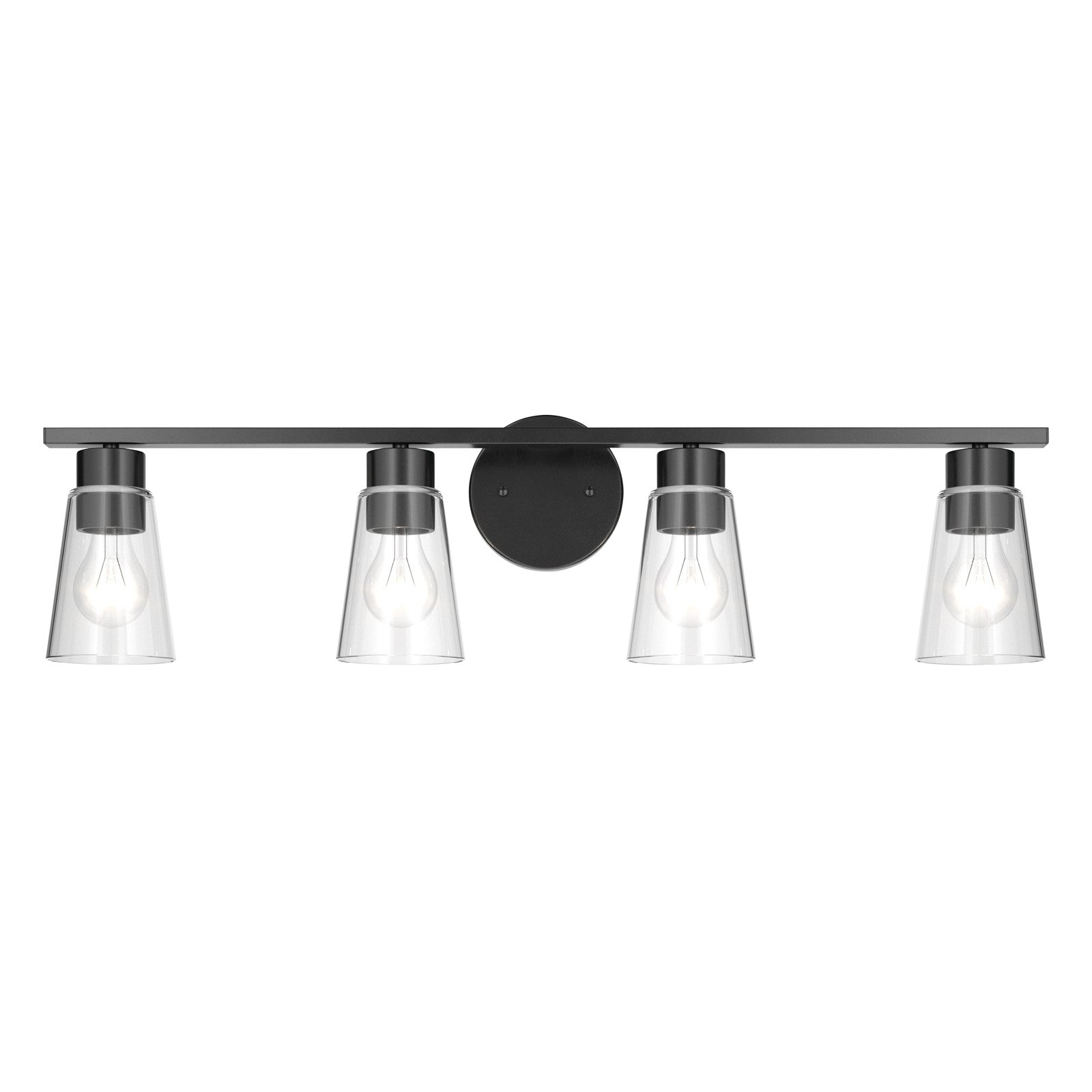 Kichler Stamos 31.25in 4-Light Vanity Light | Modern Black Steel and Clear Satin Etched Glass | Bathroom Vanity | 31.25 x 8.25 in | Model 55122BKCLR