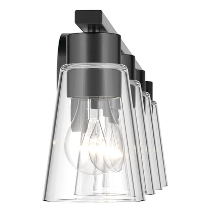 Kichler Stamos 31.25in 4-Light Vanity Light | Modern Black Steel and Clear Satin Etched Glass | Bathroom Vanity | 31.25 x 8.25 in | Model 55122BKCLR