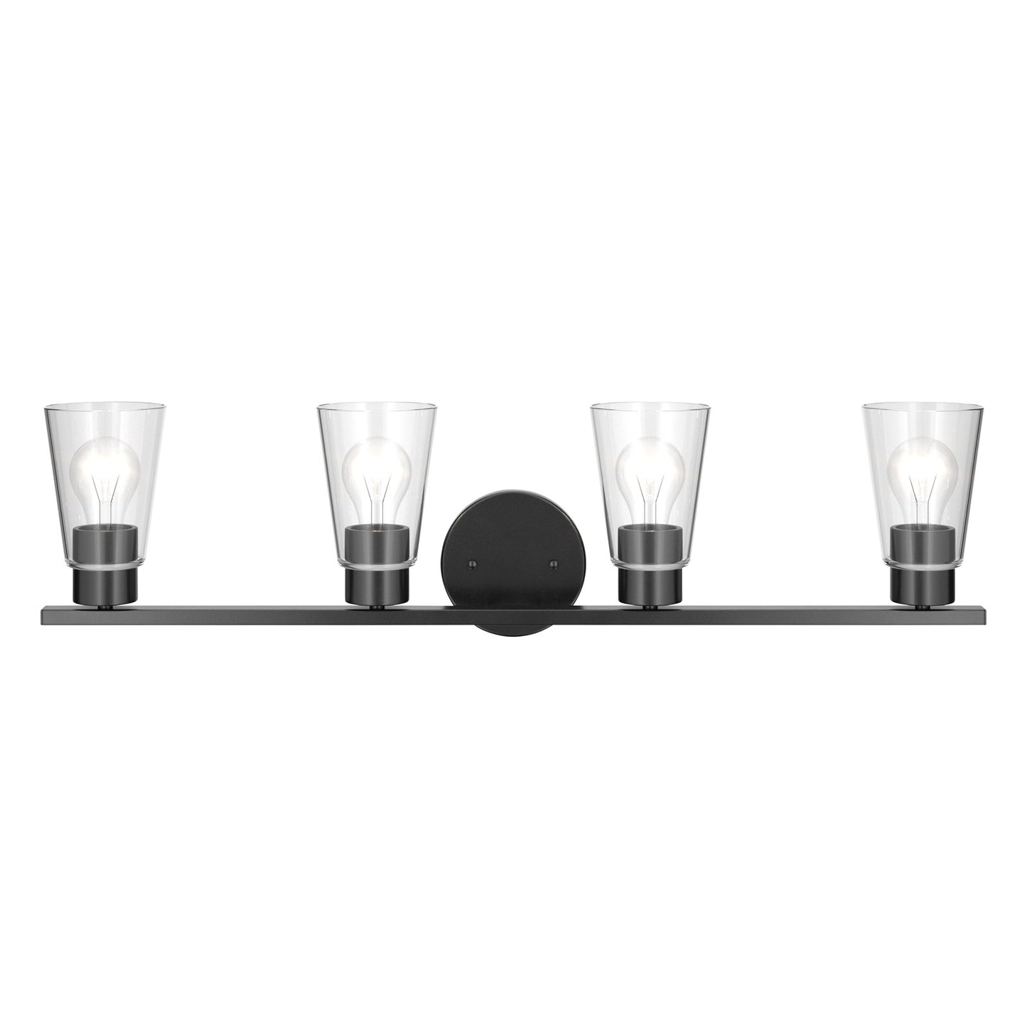 Kichler Stamos 31.25in 4-Light Vanity Light | Modern Black Steel and Clear Satin Etched Glass | Bathroom Vanity | 31.25 x 8.25 in | Model 55122BKCLR