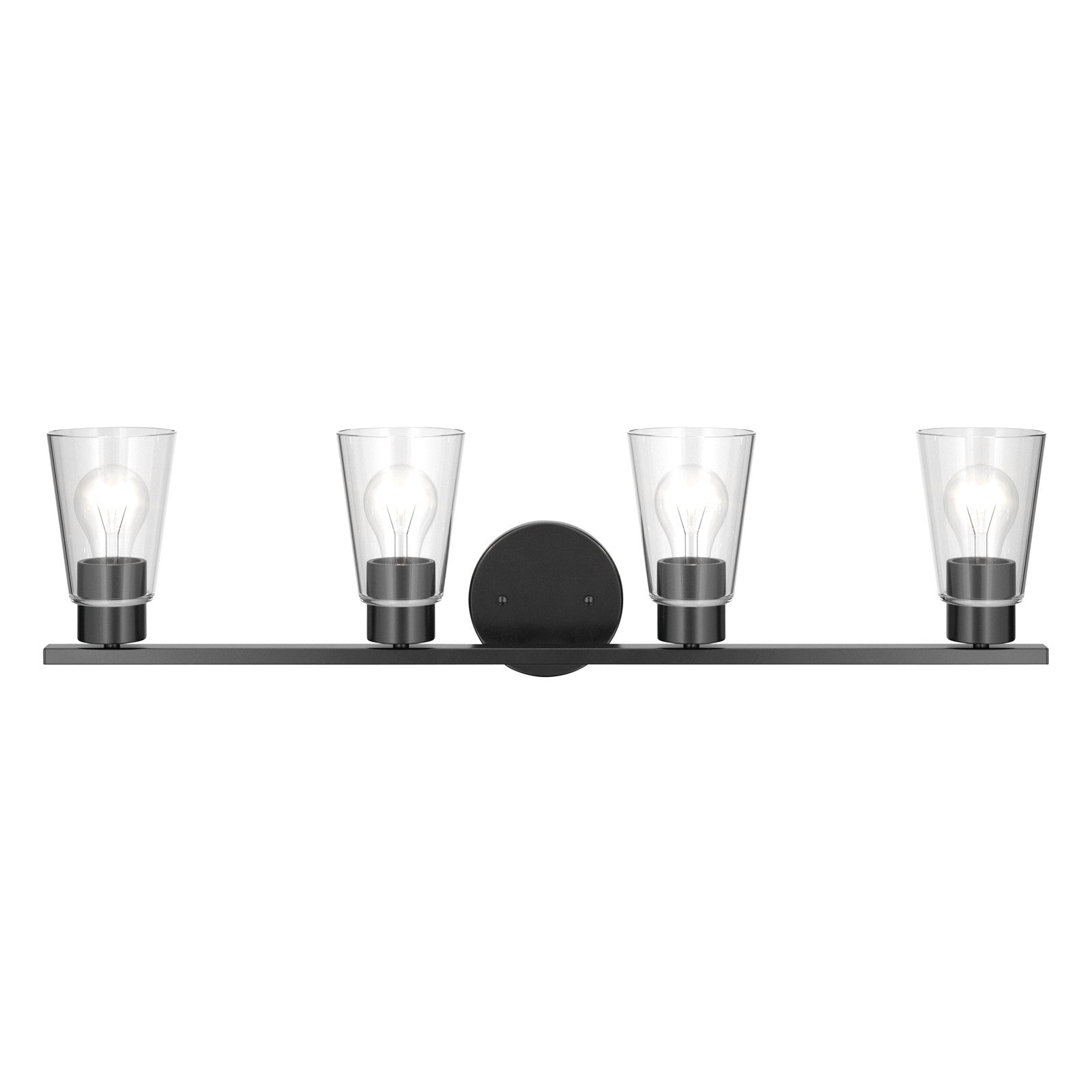 Kichler Stamos 31.25in 4-Light Vanity Light | Modern Black Steel and Clear Satin Etched Glass | Bathroom Vanity | 31.25 x 8.25 in | Model 55122BKCLR
