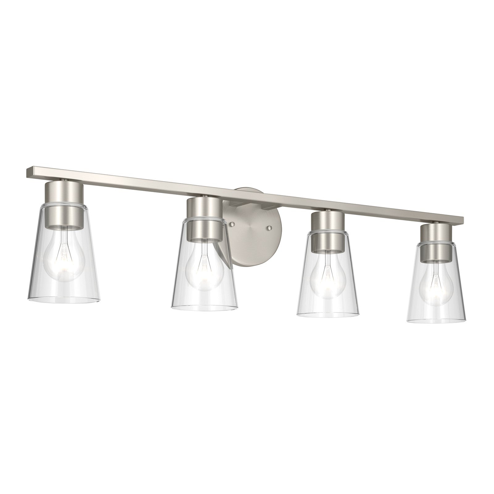 Kichler Stamos 31.25in 4-Light Vanity Light | Modern Brushed Nickel Steel and Clear Satin Etched Glass | Bathroom Vanity | 31.25 x 8.25 in | Model 55122NICLR