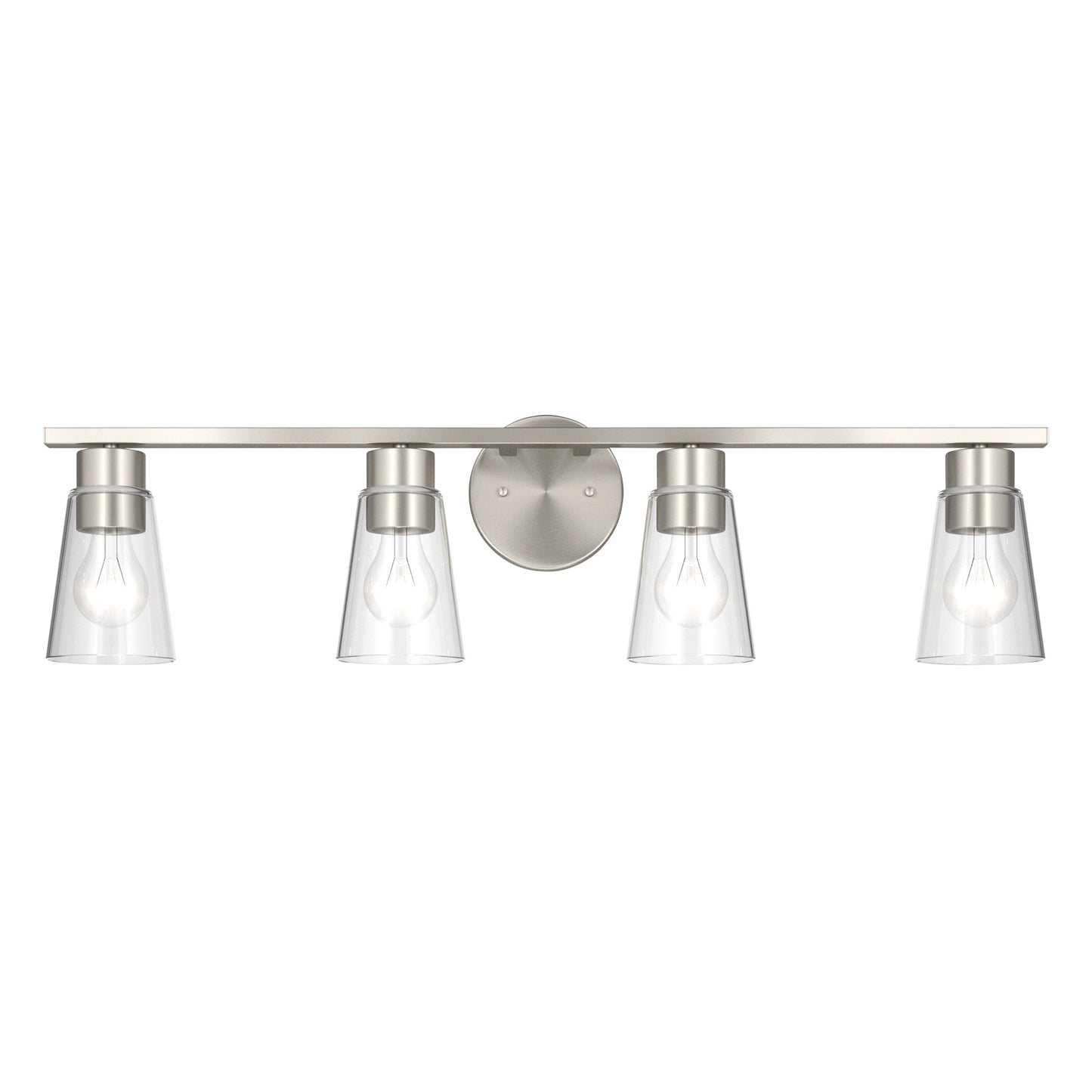 Kichler Stamos 31.25in 4-Light Vanity Light | Modern Brushed Nickel Steel and Clear Satin Etched Glass | Bathroom Vanity | 31.25 x 8.25 in | Model 55122NICLR