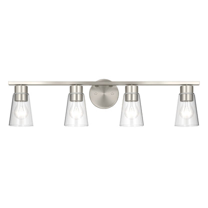 Kichler Stamos 31.25in 4-Light Vanity Light | Modern Brushed Nickel Steel and Clear Satin Etched Glass | Bathroom Vanity | 31.25 x 8.25 in | Model 55122NICLR
