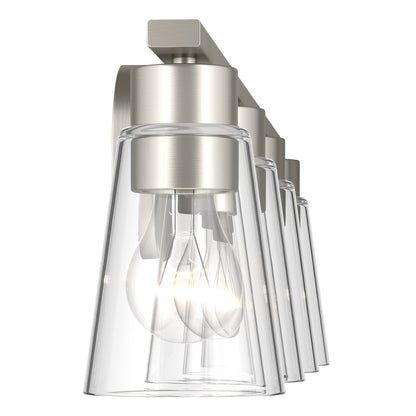 Kichler Stamos 31.25in 4-Light Vanity Light | Modern Brushed Nickel Steel and Clear Satin Etched Glass | Bathroom Vanity | 31.25 x 8.25 in | Model 55122NICLR