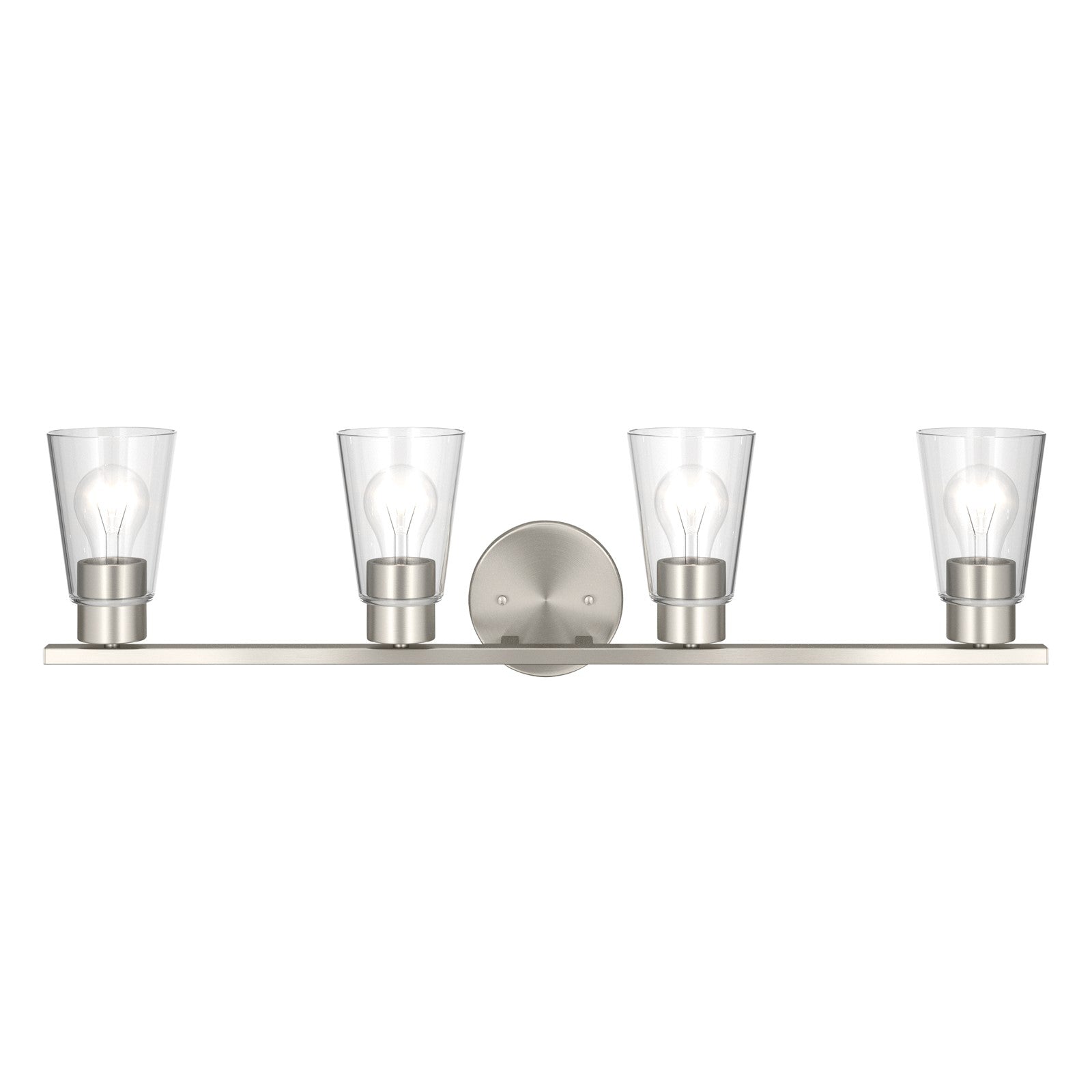 Kichler Stamos 31.25in 4-Light Vanity Light | Modern Brushed Nickel Steel and Clear Satin Etched Glass | Bathroom Vanity | 31.25 x 8.25 in | Model 55122NICLR