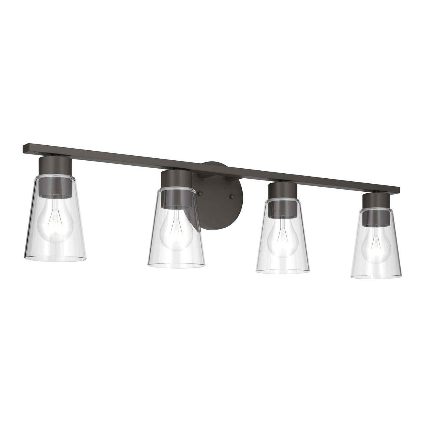 Kichler Stamos 31.25in 4-Light Vanity Light | Modern Olde Bronze Steel and Clear Satin Etched Glass | Bathroom Vanity | 31.25 x 8.25 in | Model 55122OZCLR