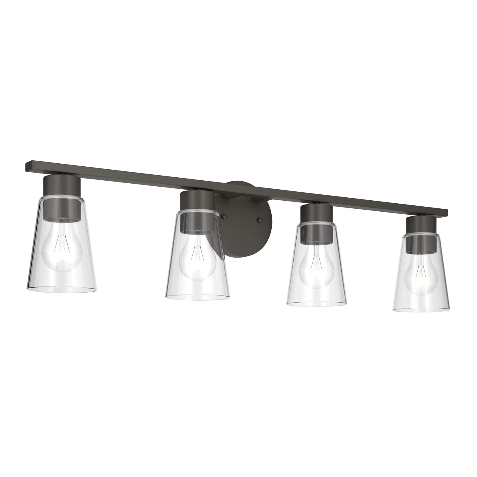 Kichler Stamos 31.25in 4-Light Vanity Light | Modern Olde Bronze Steel and Clear Satin Etched Glass | Bathroom Vanity | 31.25 x 8.25 in | Model 55122OZCLR