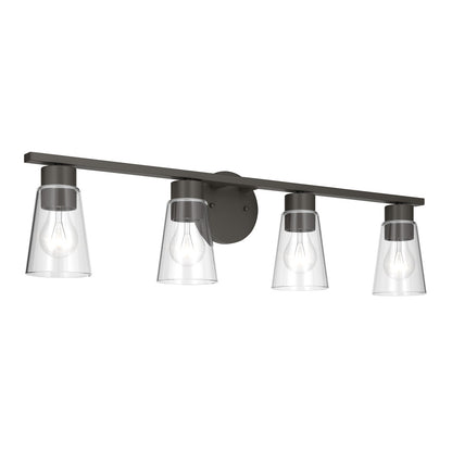 Kichler Stamos 31.25in 4-Light Vanity Light | Modern Olde Bronze Steel and Clear Satin Etched Glass | Bathroom Vanity | 31.25 x 8.25 in | Model 55122OZCLR