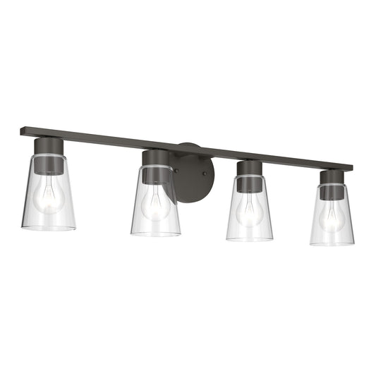 Kichler Stamos 31.25in 4-Light Vanity Light | Modern Olde Bronze Steel and Clear Satin Etched Glass | Bathroom Vanity | 31.25 x 8.25 in | Model 55122OZCLR