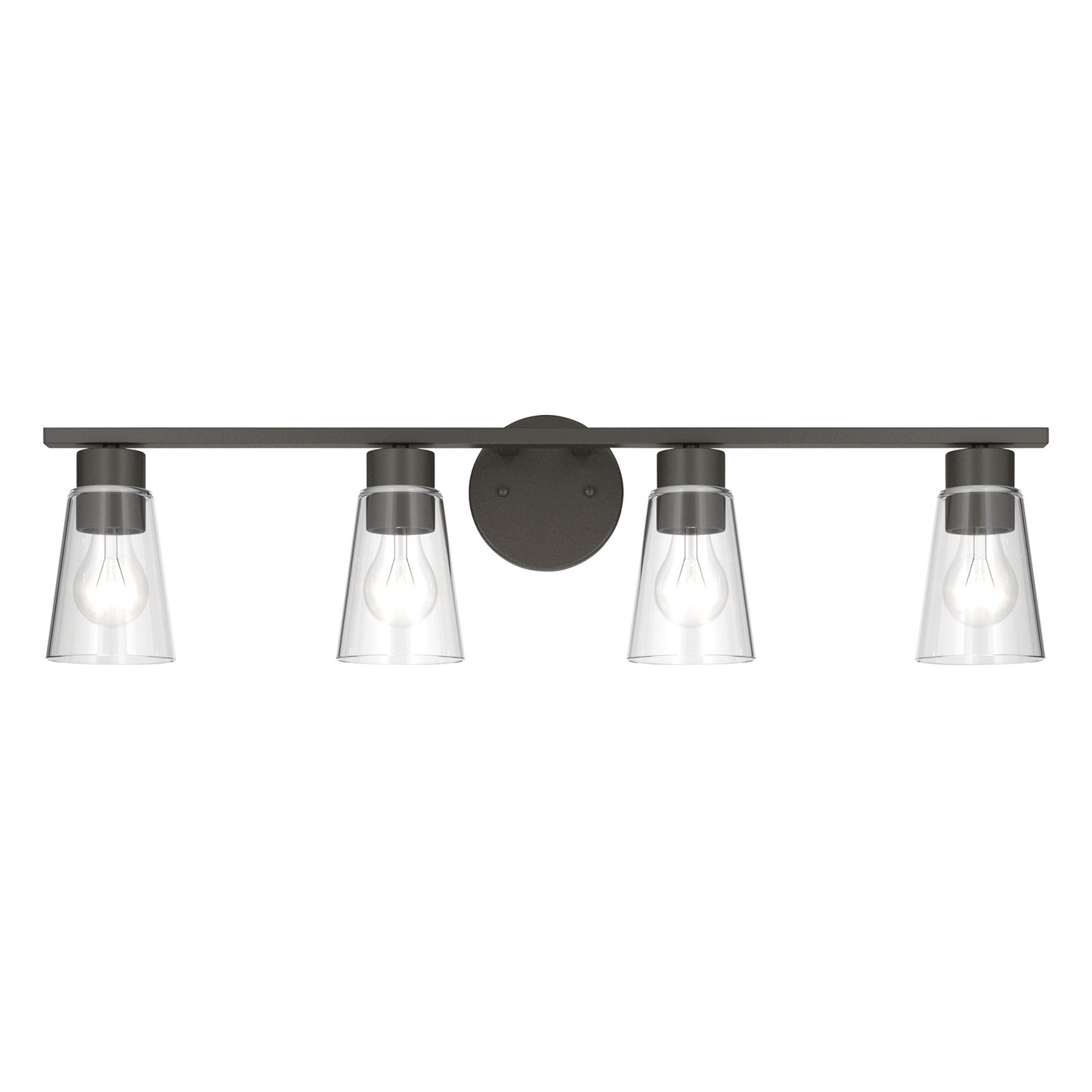 Kichler Stamos 31.25in 4-Light Vanity Light | Modern Olde Bronze Steel and Clear Satin Etched Glass | Bathroom Vanity | 31.25 x 8.25 in | Model 55122OZCLR