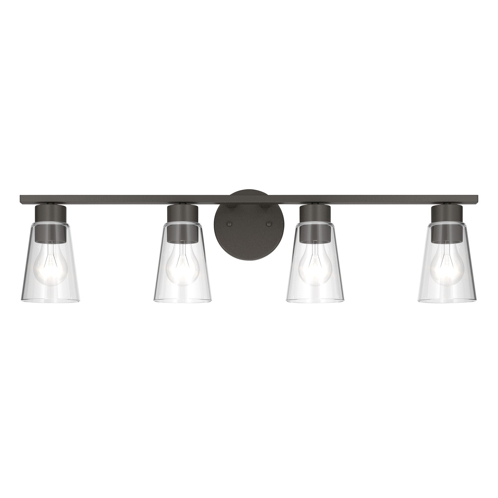 Kichler Stamos 31.25in 4-Light Vanity Light | Modern Olde Bronze Steel and Clear Satin Etched Glass | Bathroom Vanity | 31.25 x 8.25 in | Model 55122OZCLR
