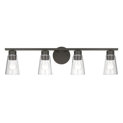 Kichler Stamos 31.25in 4-Light Vanity Light | Modern Olde Bronze Steel and Clear Satin Etched Glass | Bathroom Vanity | 31.25 x 8.25 in | Model 55122OZCLR
