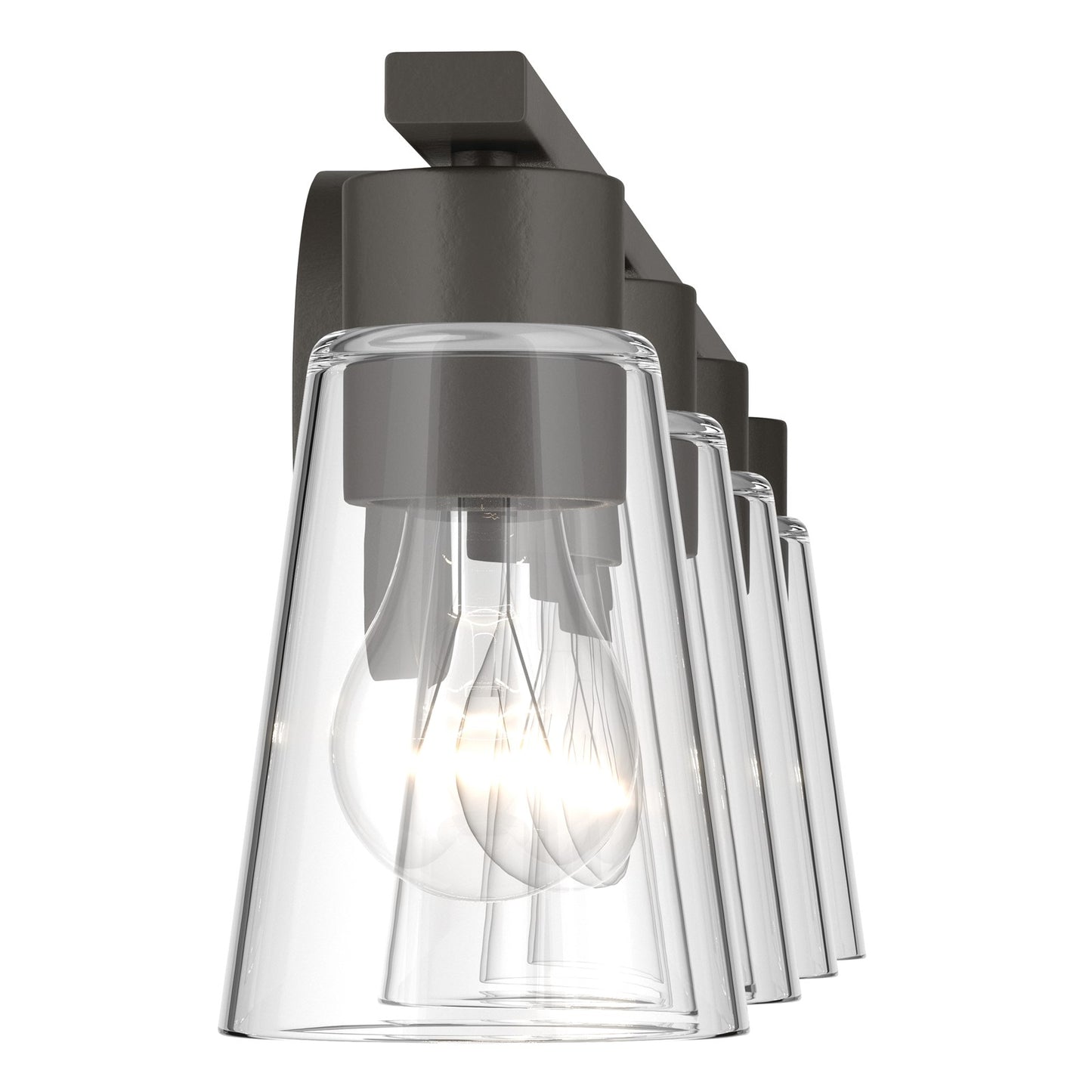Kichler Stamos 31.25in 4-Light Vanity Light | Modern Olde Bronze Steel and Clear Satin Etched Glass | Bathroom Vanity | 31.25 x 8.25 in | Model 55122OZCLR