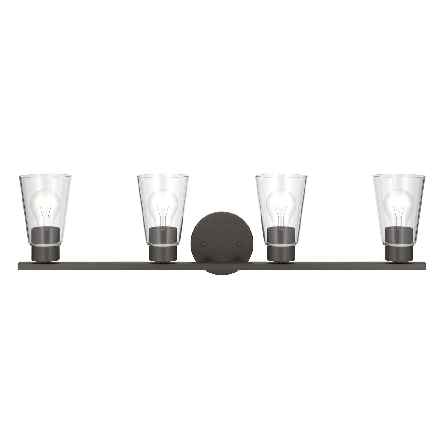 Kichler Stamos 31.25in 4-Light Vanity Light | Modern Olde Bronze Steel and Clear Satin Etched Glass | Bathroom Vanity | 31.25 x 8.25 in | Model 55122OZCLR